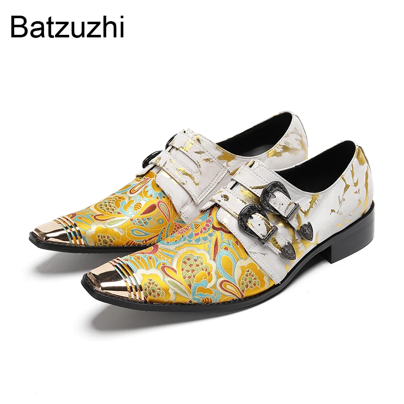 Batzuzhi Italian Type Men's Shoes Slip on Gold Leather Dress Shoes Man with Metal Toe Low Heels Party, Business, Wedding Shoes
Batzuzhi Italian Type Men's Shoes Slip on Gold Leather Dress Shoes Man with Metal Toe Low Heels Party, Business, Wedding Shoes