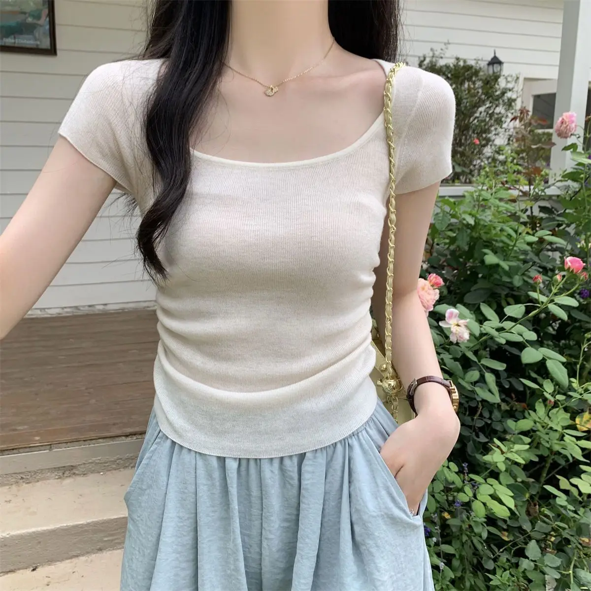 Pure Desire Beautiful Summer New Style Slim Fit Knitted round Neck Short Sleeve T Shirt Women High End Feeling Good Wear Shor...
Pure Desire Beautiful Summer New Style Slim Fit Knitted round Neck Short Sleeve T Shirt Women High End Feeling Good Wear Shor...