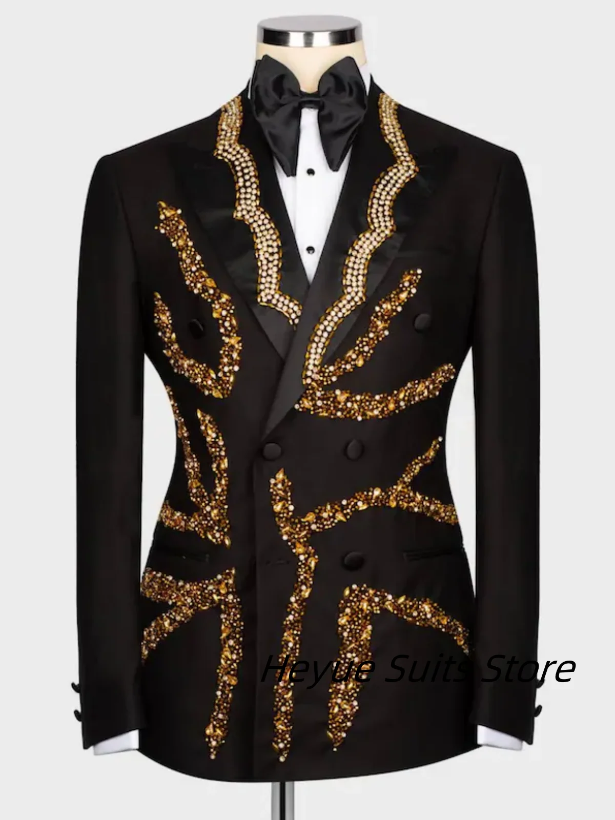Gold Crystal Stones Double Breasted Men Suits Customized Groom Tuxedos 2 Pieces Sets Party Male Prom Blazers Slim ropa hombre
Gold Crystal Stones Double Breasted Men Suits Customized Groom Tuxedos 2 Pieces Sets Party Male Prom Blazers Slim ropa hombre