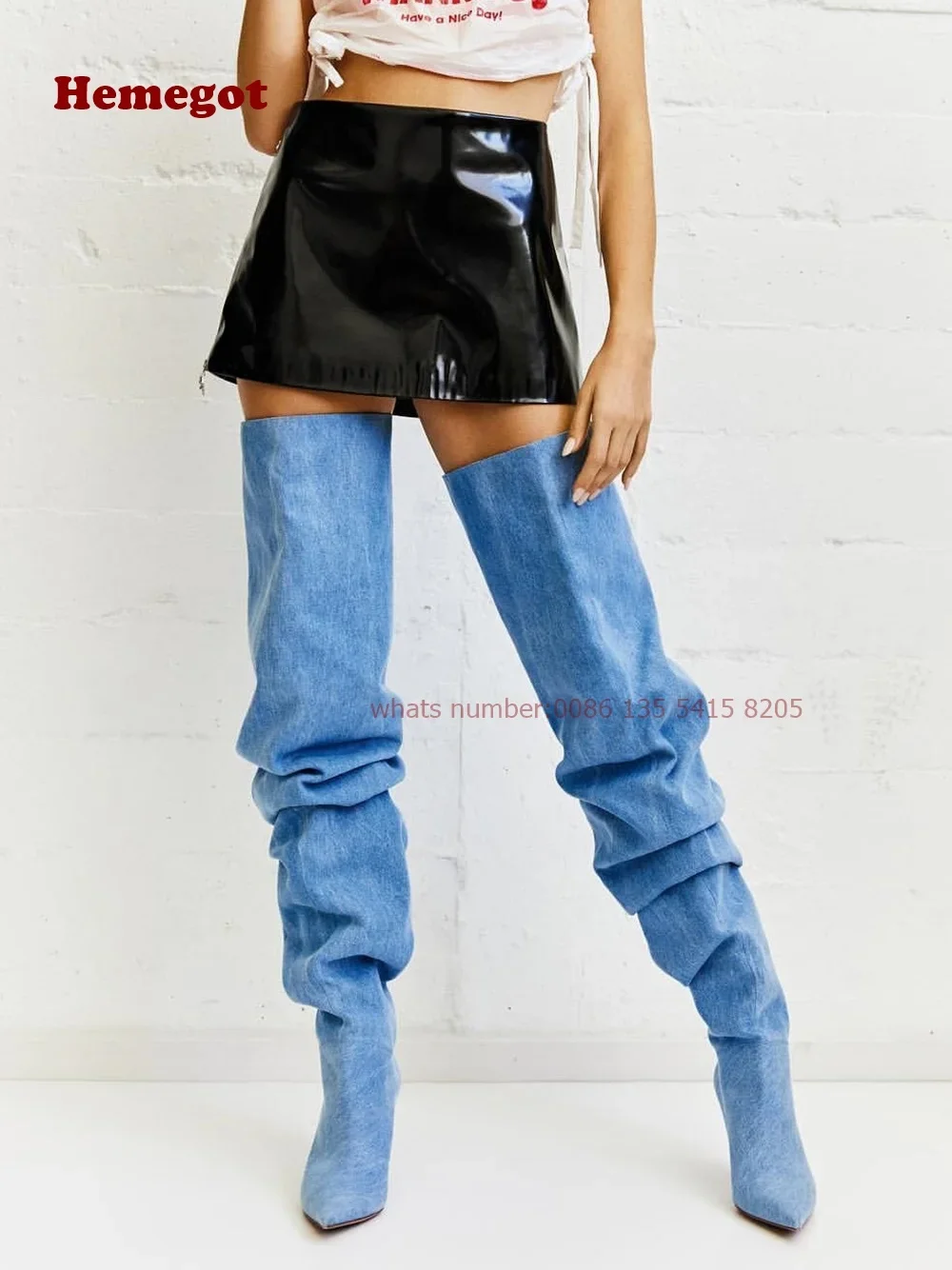 Pleated Denim Over The Knee Boots Pointy Toe Thin Heels Slip On Women's Boots Casual 2025 Winter Runway Elegant Shoes Big Size
Pleated Denim Over The Knee Boots Pointy Toe Thin Heels Slip On Women's Boots Casual 2025 Winter Runway Elegant Shoes Big Size