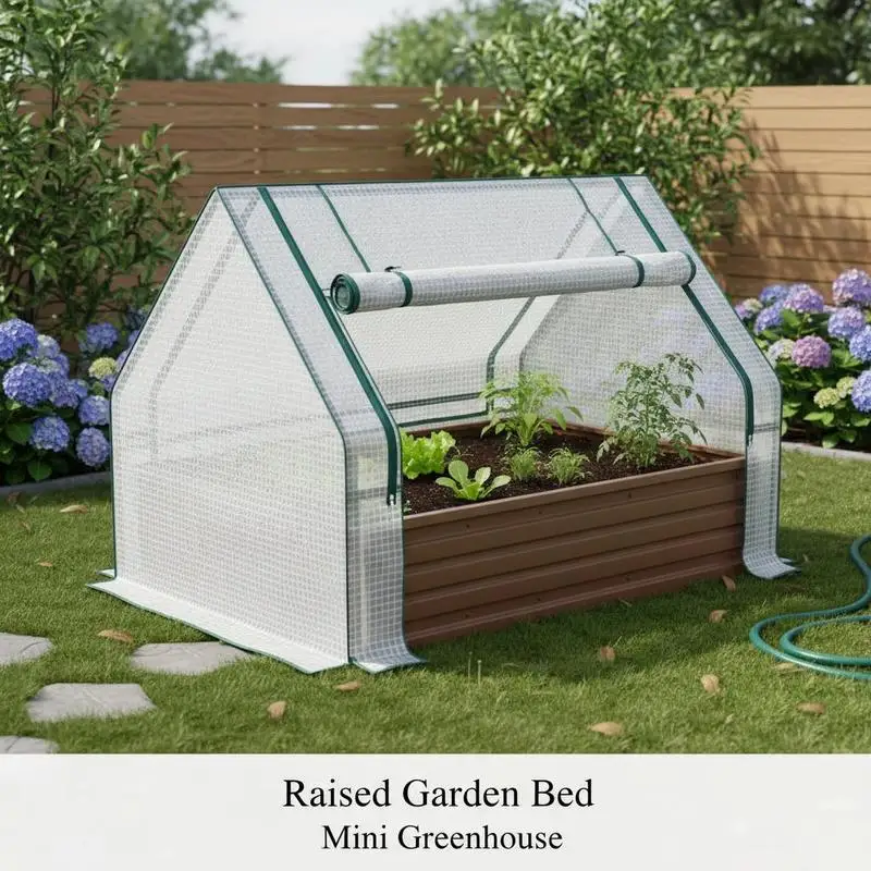 Raised Garden Bed, Outdoor Metal Planter Box with Mini Greenhouse, White and Brown
Raised Garden Bed, Outdoor Metal Planter Box with Mini Greenhouse, White and Brown