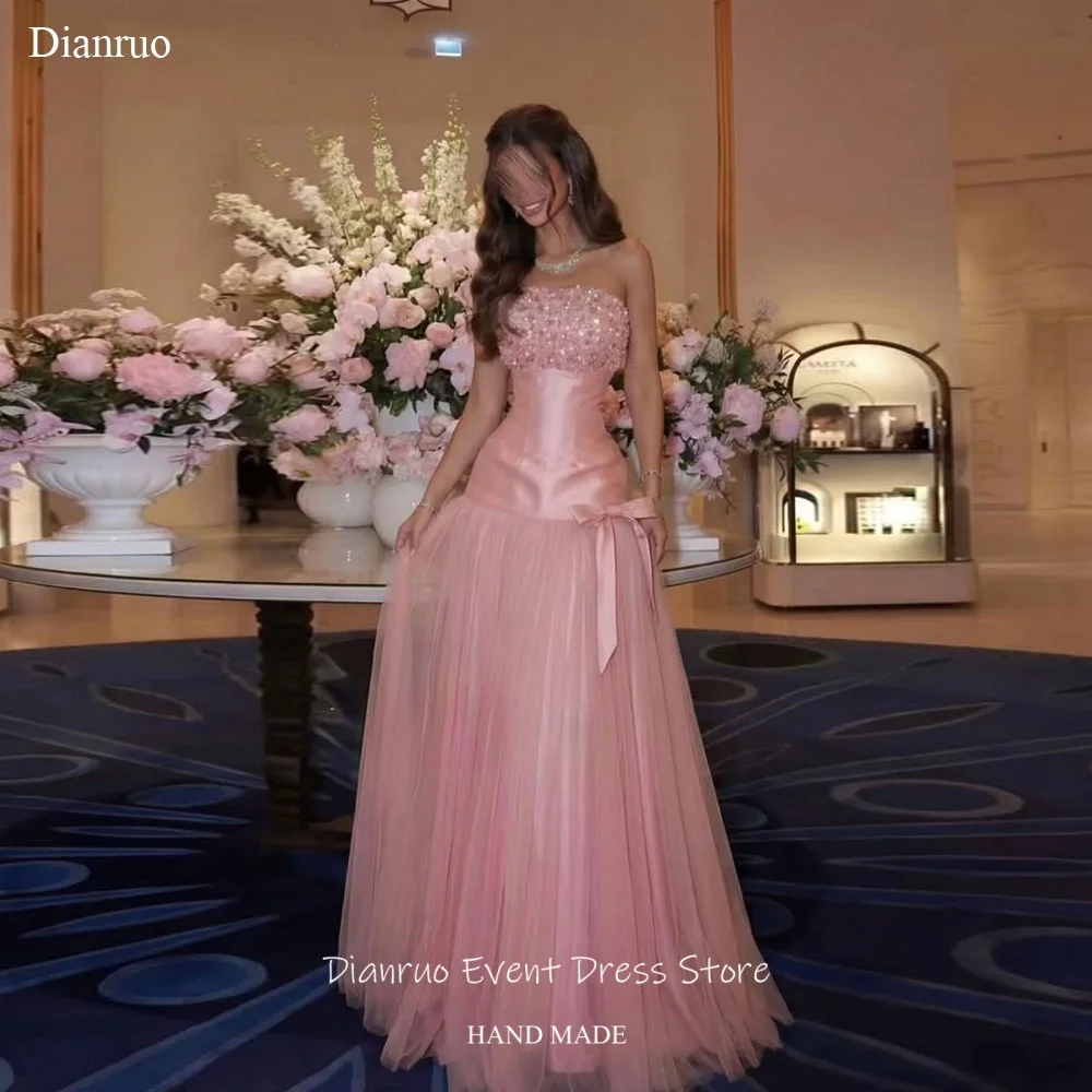 Dianruo Sparkling Pink Strapless Evening Dresses Bow A Line Robe Soirées Dreamy Layered Tulle Wedding Party Dress Customized
Dianruo Sparkling Pink Strapless Evening Dresses Bow A Line Robe Soirées Dreamy Layered Tulle Wedding Party Dress Customized