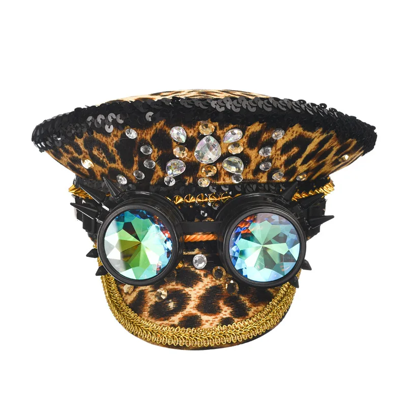 Chic Leopard Print Hats for Men Women Luxury Elegant Rhinestones Sequins Military Hat with Glasses Burning Man Party Top Hat
Chic Leopard Print Hats for Men Women Luxury Elegant Rhinestones Sequins Military Hat with Glasses Burning Man Party Top Hat
