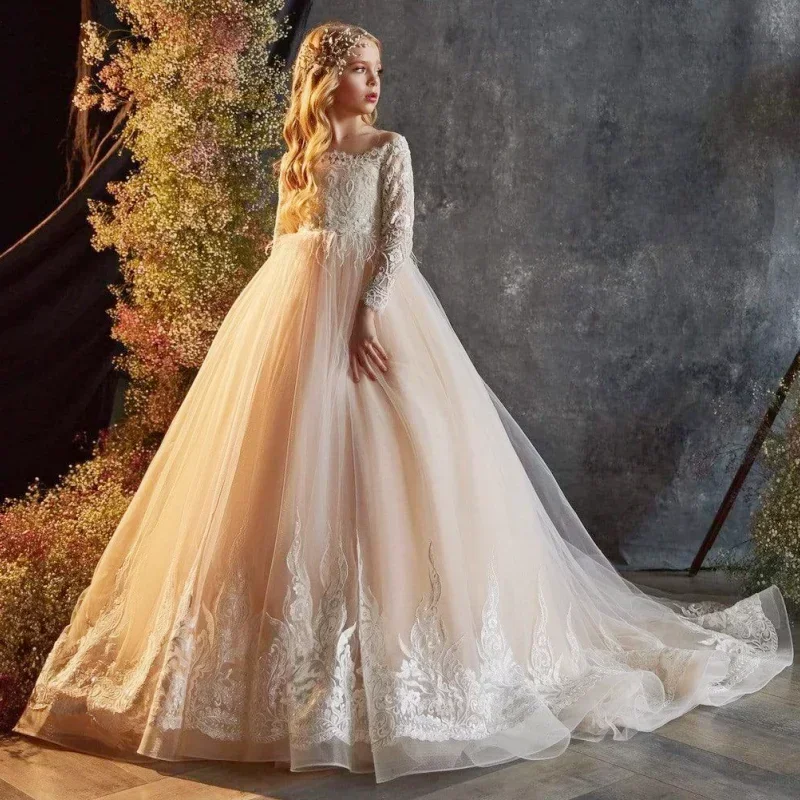 Flower Girl Dresses Champagne Long Sleeve For Wedding Birthday Party Banquet Gown Customized Tulle Puffy White Pattern Appliques
Flower Girl Dresses Champagne Long Sleeve For Wedding Birthday Party Banquet Gown Customized Tulle Puffy White Pattern Appliques