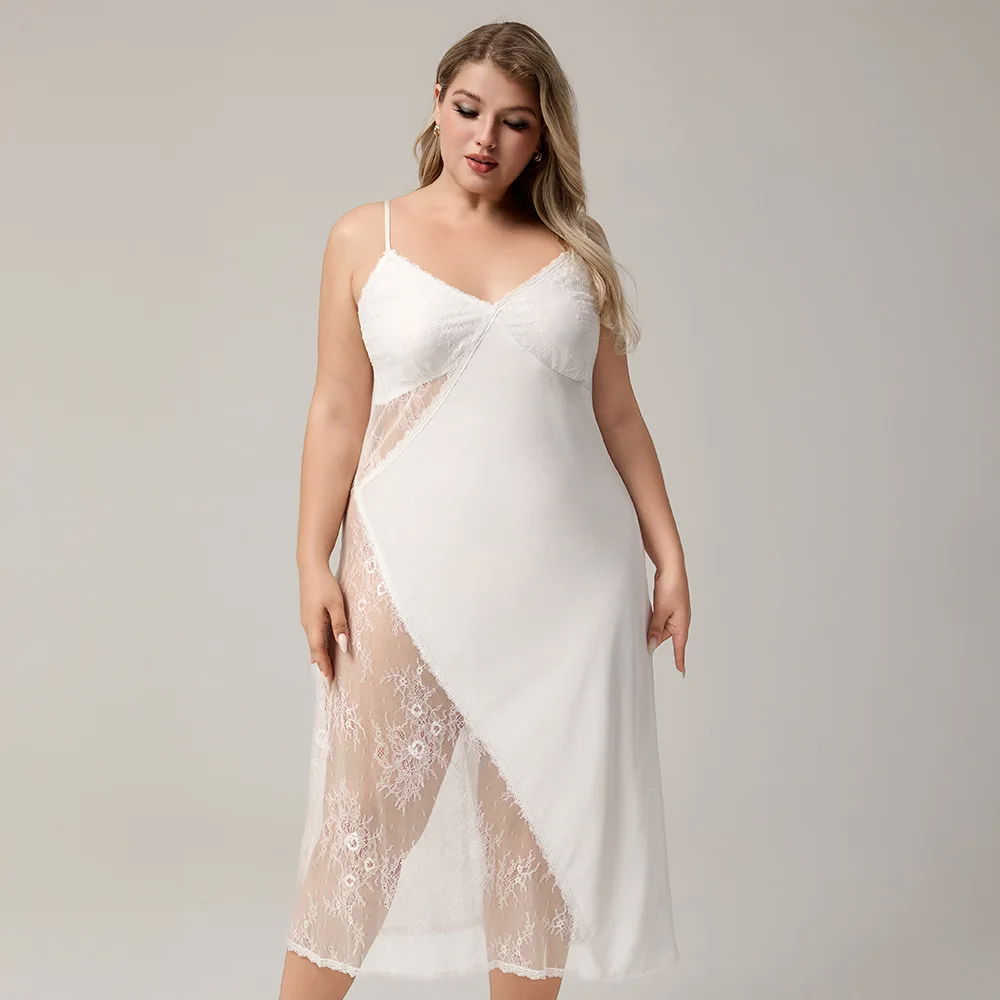 Lace Trimmed Sexy Long Women's Sleepwear with Strapless Ice Silk Design
Lace Trimmed Sexy Long Women's Sleepwear with Strapless Ice Silk Design