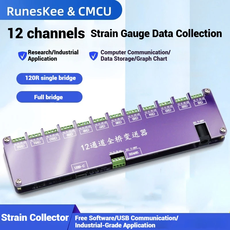 12-Channel Full-Bridge Strain Transmitter Module CMCU-08 RS485 High Precision 120R/350R/1000R transmitter DC 7V–28V
12-Channel Full-Bridge Strain Transmitter Module CMCU-08 RS485 High Precision 120R/350R/1000R transmitter DC 7V–28V