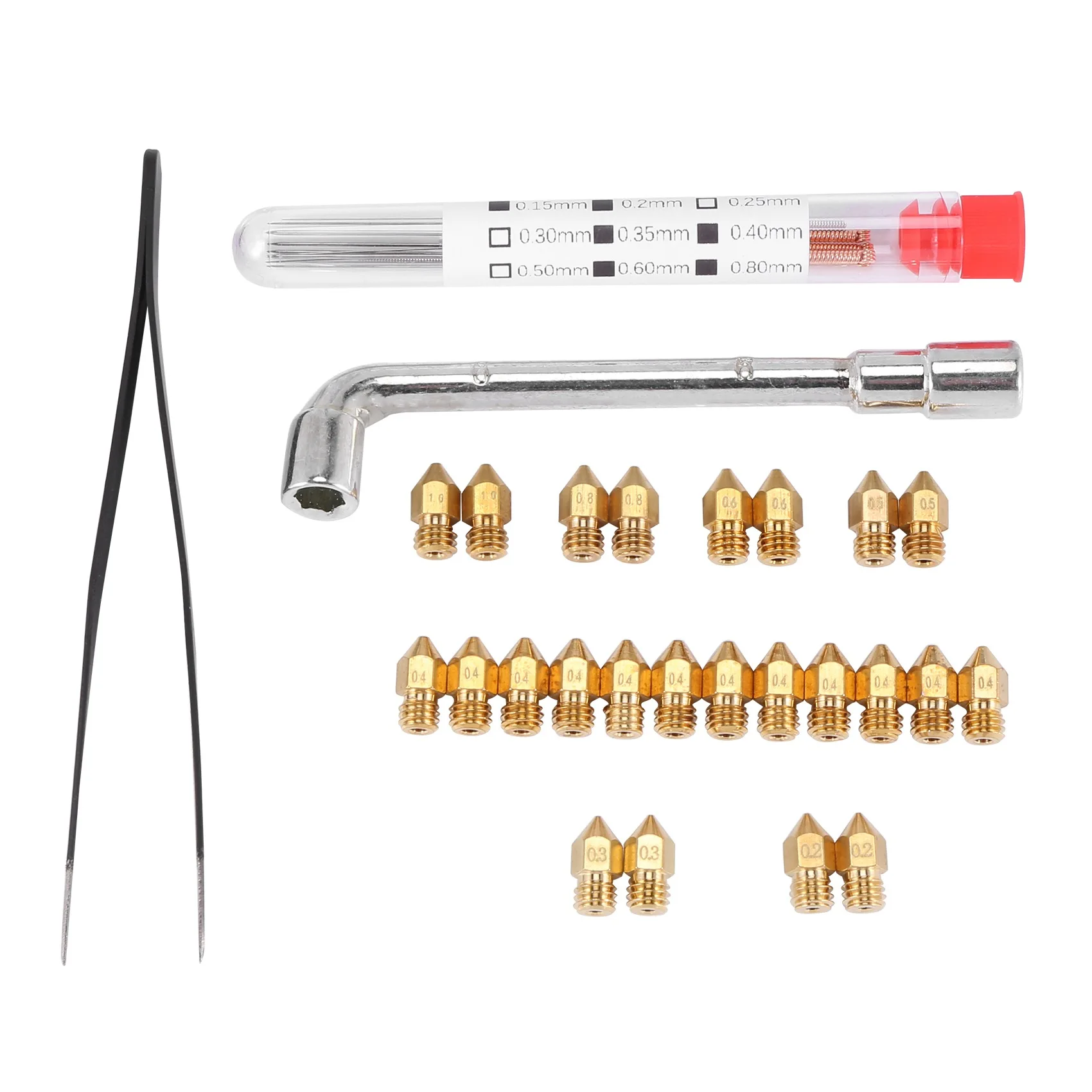 37Pcs 3D Printer Nozzles MK8 Nozzle 0.2,0.3,0.4,0.5,0.6,0.8,1.0mm Extruder Print Head for Creality CR-10 Ender 3 5
37Pcs 3D Printer Nozzles MK8 Nozzle 0.2,0.3,0.4,0.5,0.6,0.8,1.0mm Extruder Print Head for Creality CR-10 Ender 3 5
