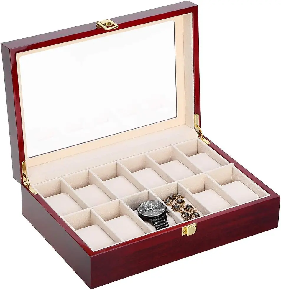 12 Slot Wooden Watch Case with Removable Pillows, Metal Clasp Display for Men and Women - Stylish Organizer for Jewelry Storage
12 Slot Wooden Watch Case with Removable Pillows, Metal Clasp Display for Men and Women - Stylish Organizer for Jewelry Storage