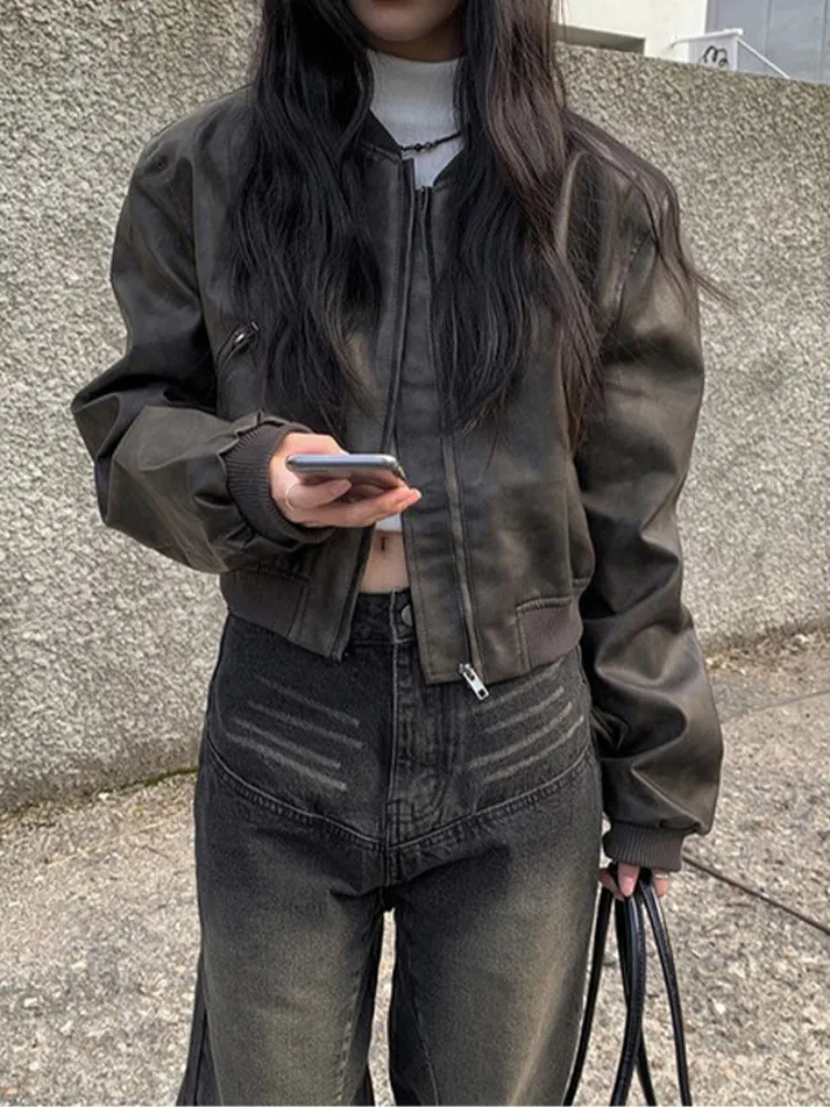 Chic Autumnal BF Sle Vintage Zipper Collar Leather Jaet ort Outerwear for Women Casual Streetwear Traveling Dating
Chic Autumnal BF Sle Vintage Zipper Collar Leather Jaet ort Outerwear for Women Casual Streetwear Traveling Dating