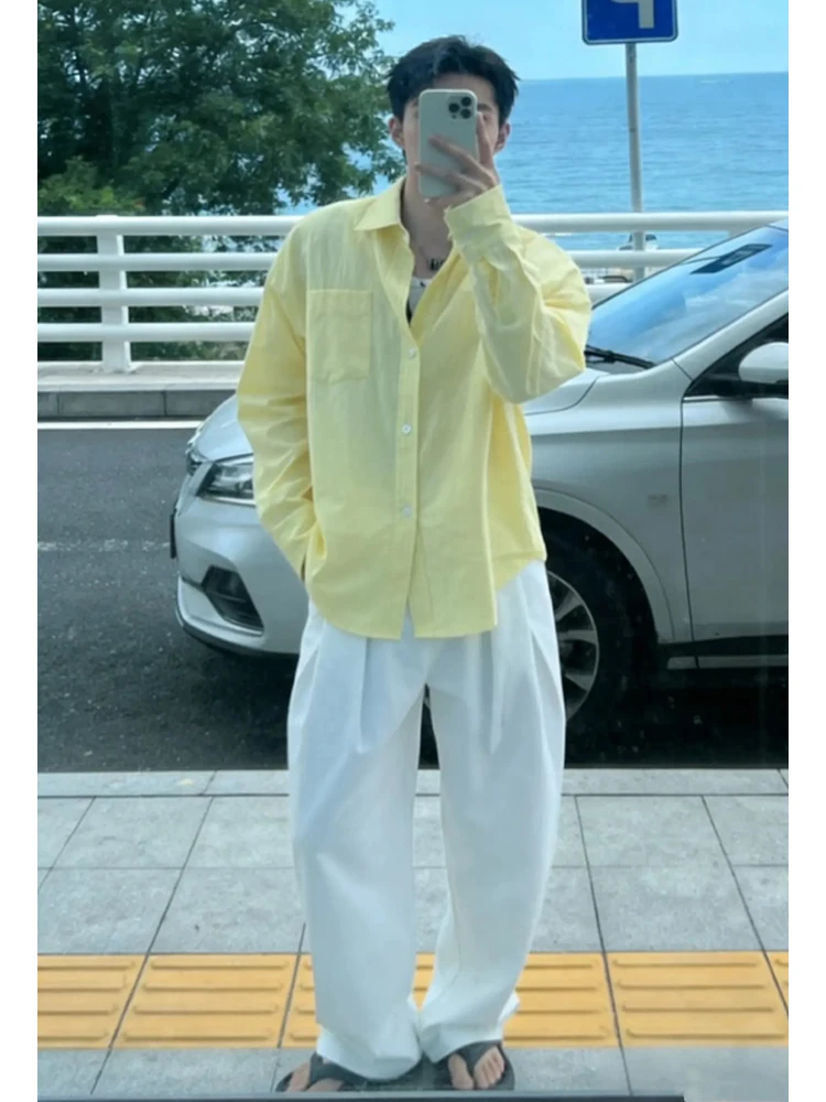 Dopamine Pure Cotton Yellow Men's Shirt Summer Thin Lazy Trendy Couple's Outerwear Sunscreen Long Sleeve Shirt Loose Fit
Dopamine Pure Cotton Yellow Men's Shirt Summer Thin Lazy Trendy Couple's Outerwear Sunscreen Long Sleeve Shirt Loose Fit