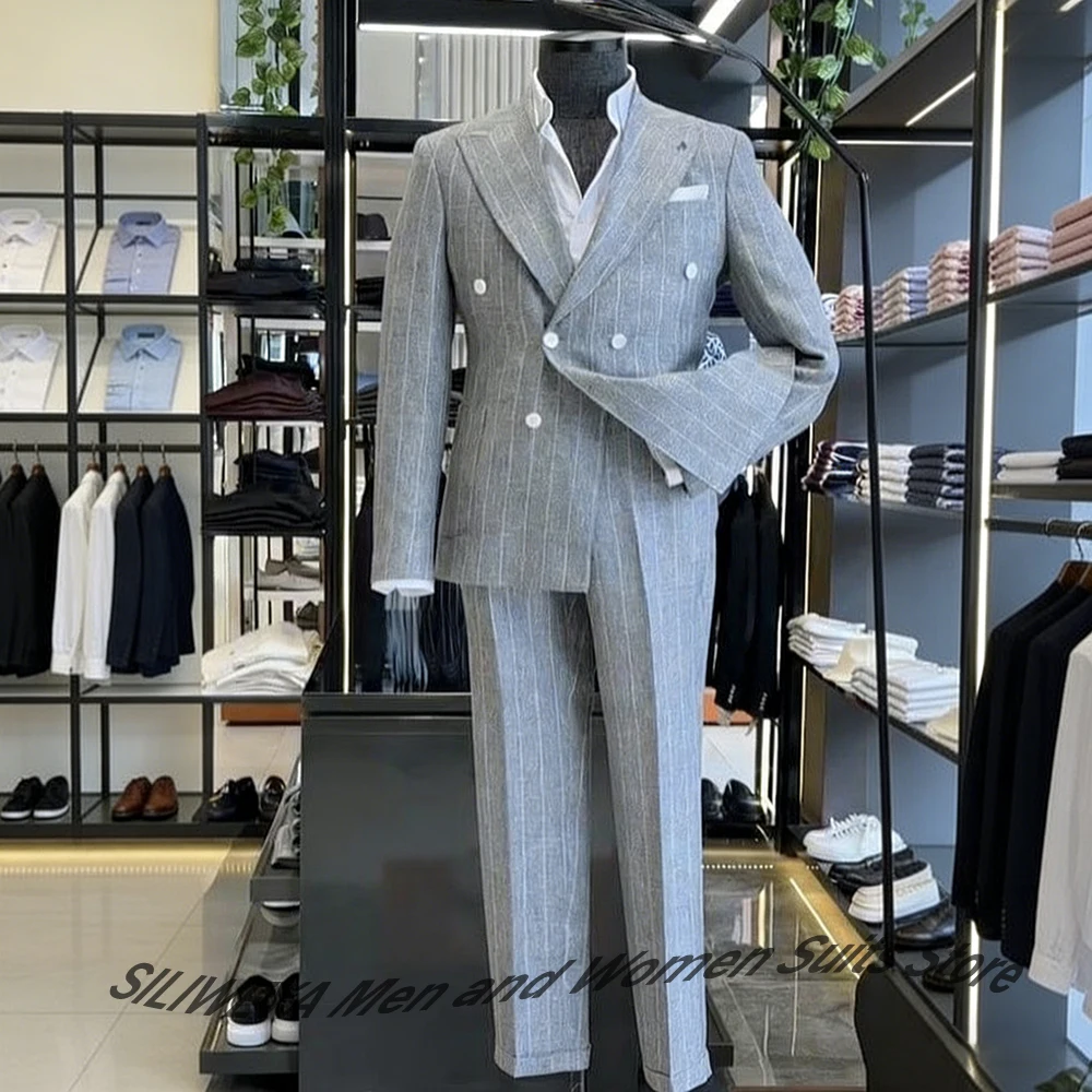 Light Grey Pinstripe Man Pants Set Double Breasted Jacket+Pants 2 Pieces Suit Wedding Groom Blazer Prom Costume Homme
Light Grey Pinstripe Man Pants Set Double Breasted Jacket+Pants 2 Pieces Suit Wedding Groom Blazer Prom Costume Homme