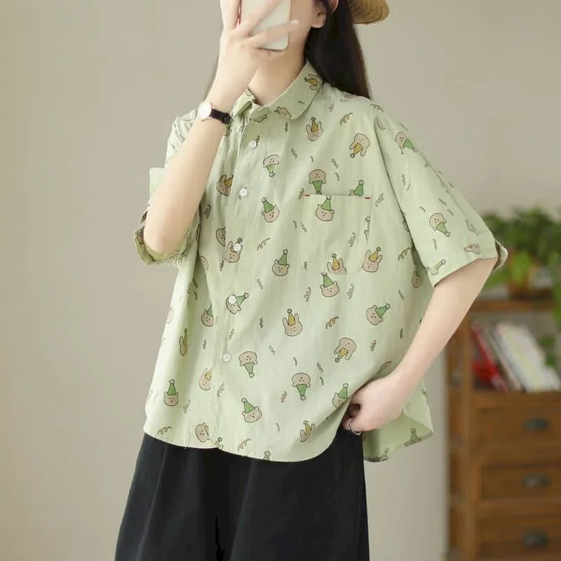 Printed Shirts for Women Vintage Short Sleeve Polo-neck Casual Thin Single Breasted Korean Style One Piece Blouses Women Tops
Printed Shirts for Women Vintage Short Sleeve Polo-neck Casual Thin Single Breasted Korean Style One Piece Blouses Women Tops
