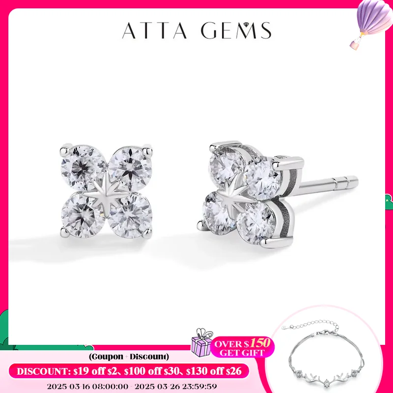 ATTAGEMS Round Cut 3.0mm Moissanite Diamond Earrings for Women Classic Clover Pure 10K 14K 18K White Gold Fine Jewelry Pass Test
ATTAGEMS Round Cut 3.0mm Moissanite Diamond Earrings for Women Classic Clover Pure 10K 14K 18K White Gold Fine Jewelry Pass Test