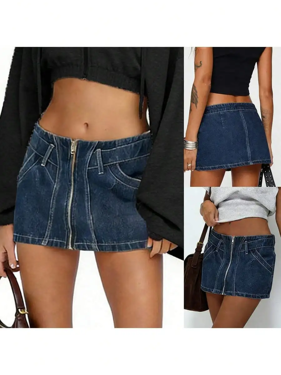 Womens Denim Mini Skirt With Front Zipper Low Waist Stretch Casual Street Style
Womens Denim Mini Skirt With Front Zipper Low Waist Stretch Casual Street Style