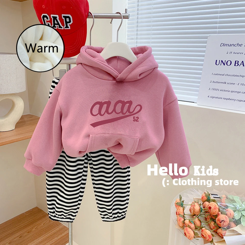 Girls Warm Velvet Hoodies Pullover Suit Casual Fleece Thick Hooded Kids Sweatshirts+Striped Pants 2Pcs Children Clothes Sets
Girls Warm Velvet Hoodies Pullover Suit Casual Fleece Thick Hooded Kids Sweatshirts+Striped Pants 2Pcs Children Clothes Sets