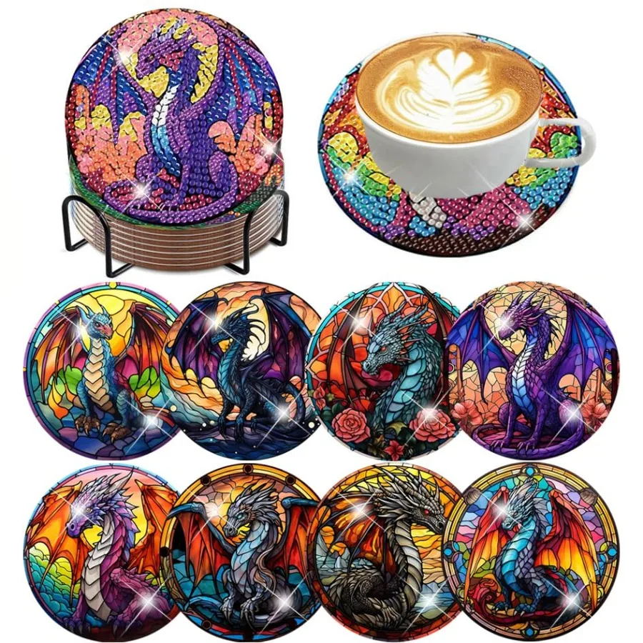 8 PCS Diamond Art Coasters Kits for Adults-Dragon Diamond Painting Coasters with Holder DIY for Adults, 5D Diamond Crafts Suppl
8 PCS Diamond Art Coasters Kits for Adults-Dragon Diamond Painting Coasters with Holder DIY for Adults, 5D Diamond Crafts Suppl