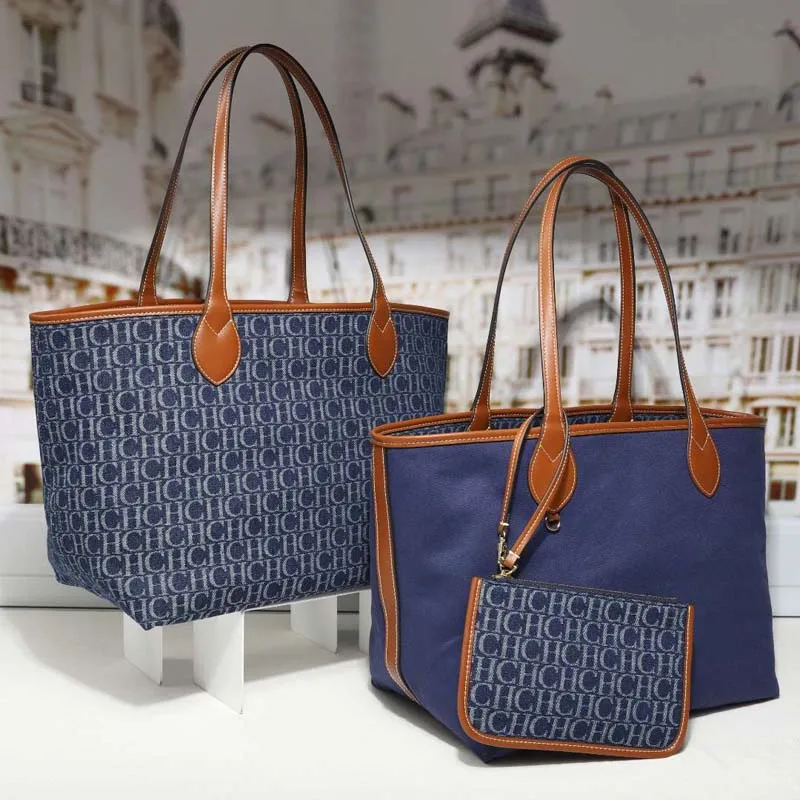 Denim Monogram Tote Bag Women Matching Zipper Coin Purse Leather Trim Large Capacity Shopping Shoulder Handbag Set
Denim Monogram Tote Bag Women Matching Zipper Coin Purse Leather Trim Large Capacity Shopping Shoulder Handbag Set