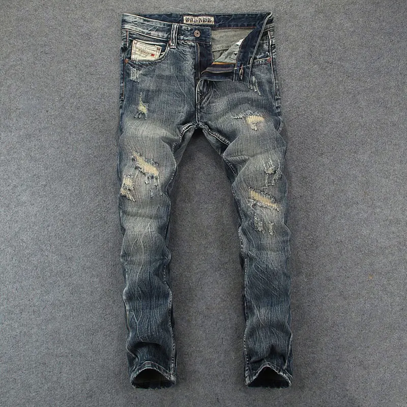 Streetwear Fashion Men Jeans Retro Washed Blue Stretch Slim Fit Patched Ripped Jeans Men Embroidery Designer Vintage Denim Pants
Streetwear Fashion Men Jeans Retro Washed Blue Stretch Slim Fit Patched Ripped Jeans Men Embroidery Designer Vintage Denim Pants