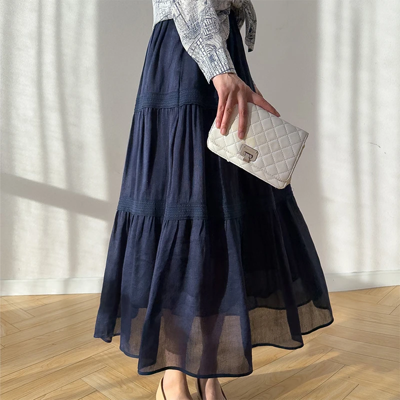Women Silk Skirt 50% Mulberry Silk 50% Linen Artsy Girl Style A-line Long Type Skirt M1624
Women Silk Skirt 50% Mulberry Silk 50% Linen Artsy Girl Style A-line Long Type Skirt M1624