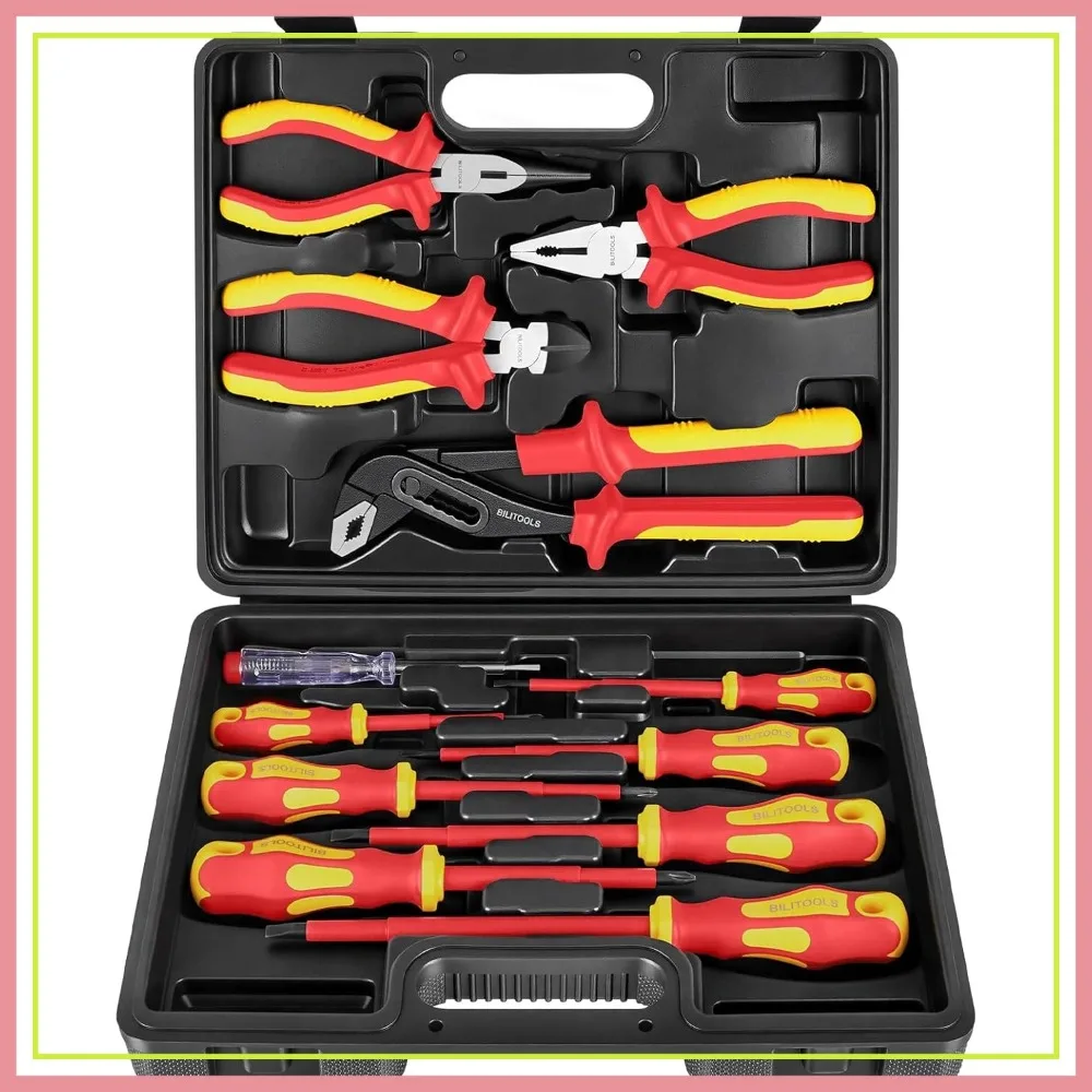 1000V Insulated Screwdriver & Pliers Set, Electrician Tools with Magnetic Phillips Slotted Pozidriv Tips
1000V Insulated Screwdriver & Pliers Set, Electrician Tools with Magnetic Phillips Slotted Pozidriv Tips