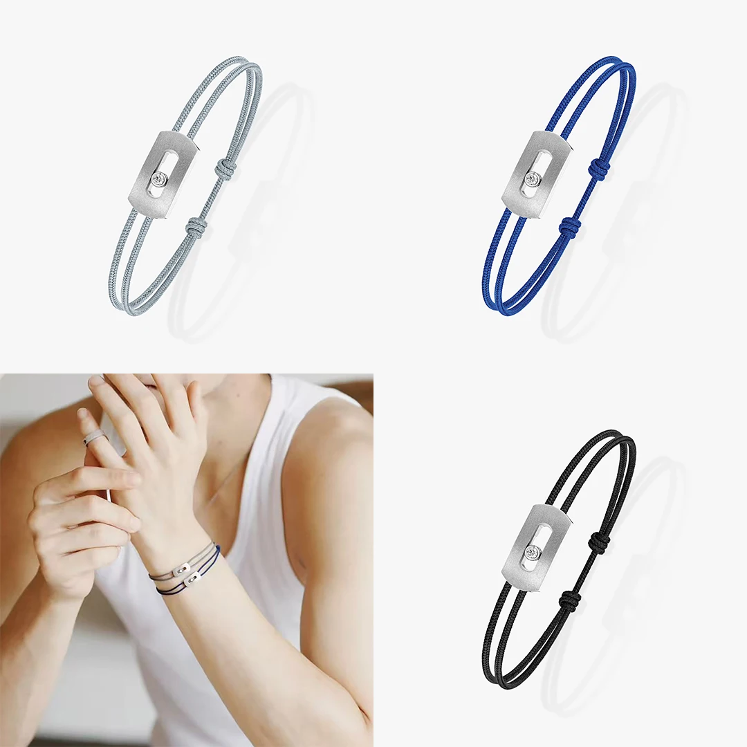 Natural titanium gold men's rope loop bracelet. Moving diamonds.
Natural titanium gold men's rope loop bracelet. Moving diamonds.