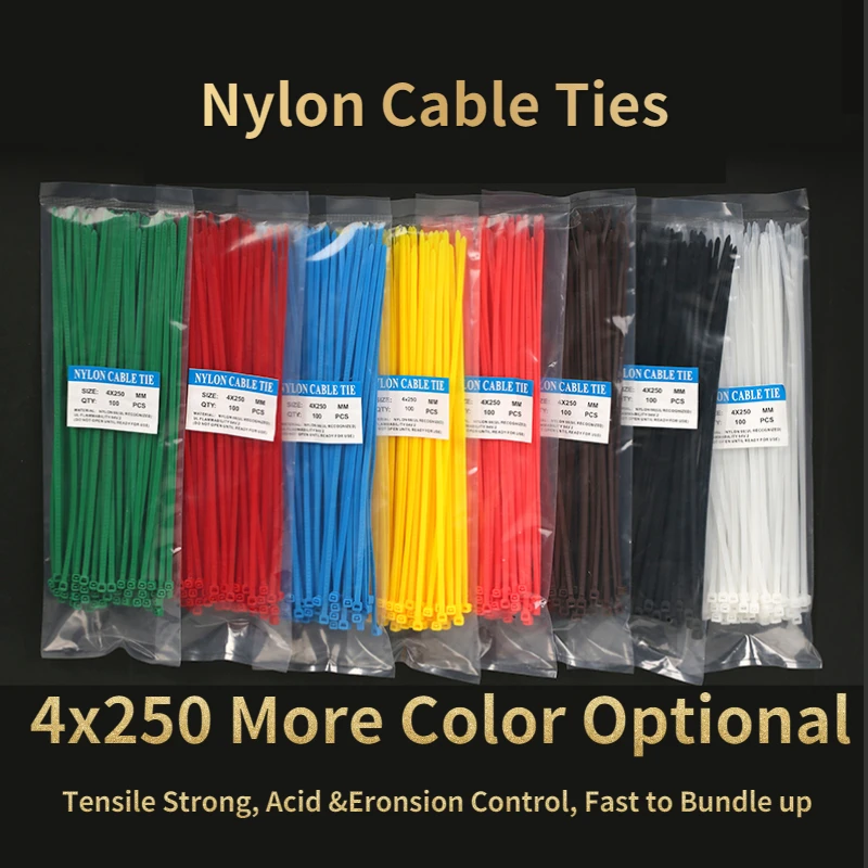 Uniteelec 100Pcs/Lot 4x250 mm Self Locking Nylon Plastic Zip Red/Green/Blue/Yellow/White/Black Cable Tie
Uniteelec 100Pcs/Lot 4x250 mm Self Locking Nylon Plastic Zip Red/Green/Blue/Yellow/White/Black Cable Tie