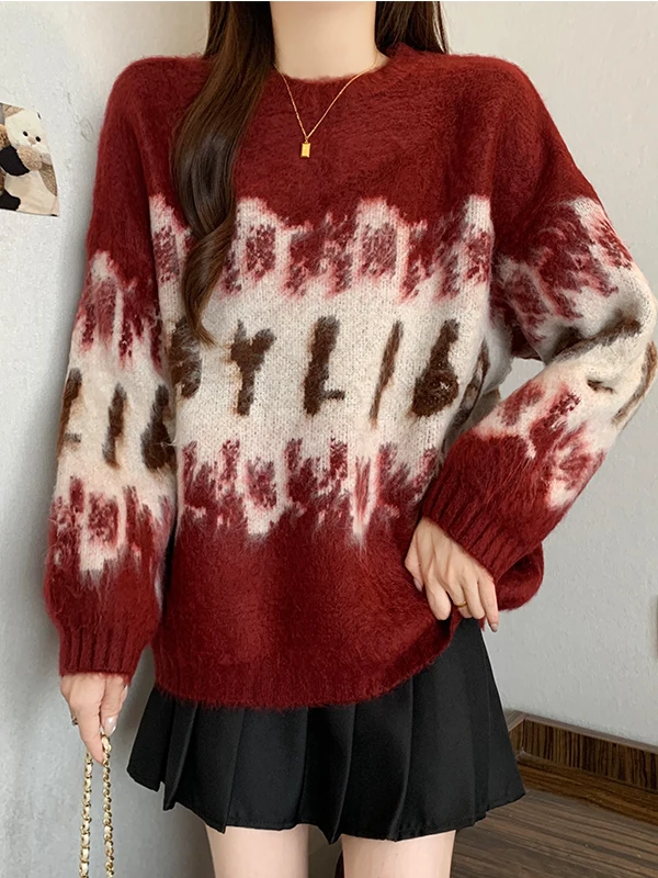 Red Thiened Knitted Sweater Women's Autumn Winter Loose Lazy Sle round Ne Mid-Length Top for Commute And Online Ss
Red Thiened Knitted Sweater Women's Autumn Winter Loose Lazy Sle round Ne Mid-Length Top for Commute And Online Ss