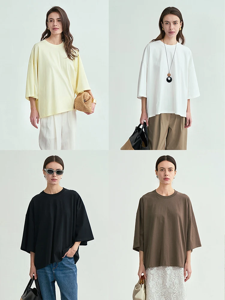 Новая весенне-летняя однотонная простая универсальная футболка с рукавом до локтя, свободного кроя, удобная повседневная женская хлопковая блузка с удлиненными плечами.
Новая весенне-летняя однотонная простая универсальная футболка с рукавом до локтя, свободного кроя, удобная повседневная женская хлопковая блузка с удлиненными плечами.