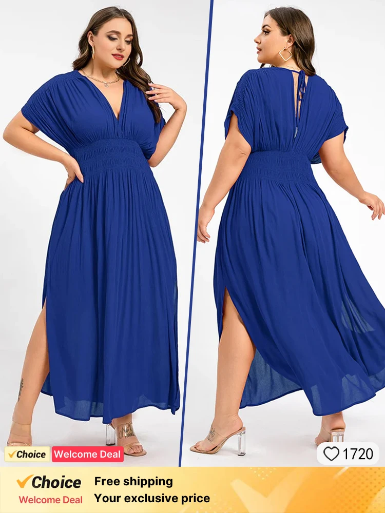 2025 summer new plus size women's dress, dark blue chiffon waist pleated dress, fashionable casual vacation dress for women
2025 summer new plus size women's dress, dark blue chiffon waist pleated dress, fashionable casual vacation dress for women