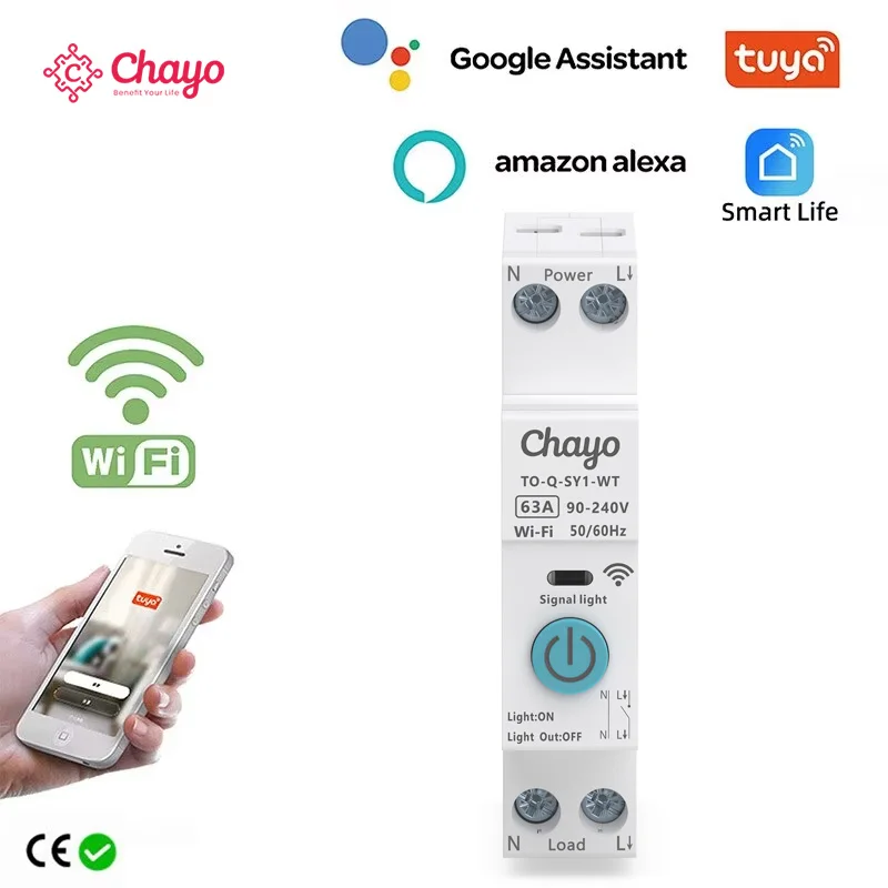 Tuya WiFi Smart Circuit Breaker 1P 63A DIN Rail for Smart Home Wireless Remote Control WiFi Switch by APP TONGOU Free Shipping
Tuya WiFi Smart Circuit Breaker 1P 63A DIN Rail for Smart Home Wireless Remote Control WiFi Switch by APP TONGOU Free Shipping