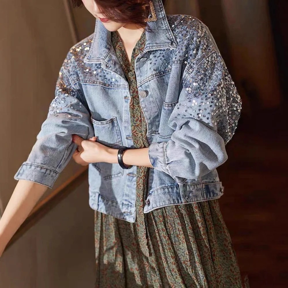 Casual Denim Coats Women Sequins Spring Autumn Jacket Fashion Denim Outerwear Cowboy Overcoats Y2k Streetwear Jeans Coat 2026
Casual Denim Coats Women Sequins Spring Autumn Jacket Fashion Denim Outerwear Cowboy Overcoats Y2k Streetwear Jeans Coat 2026