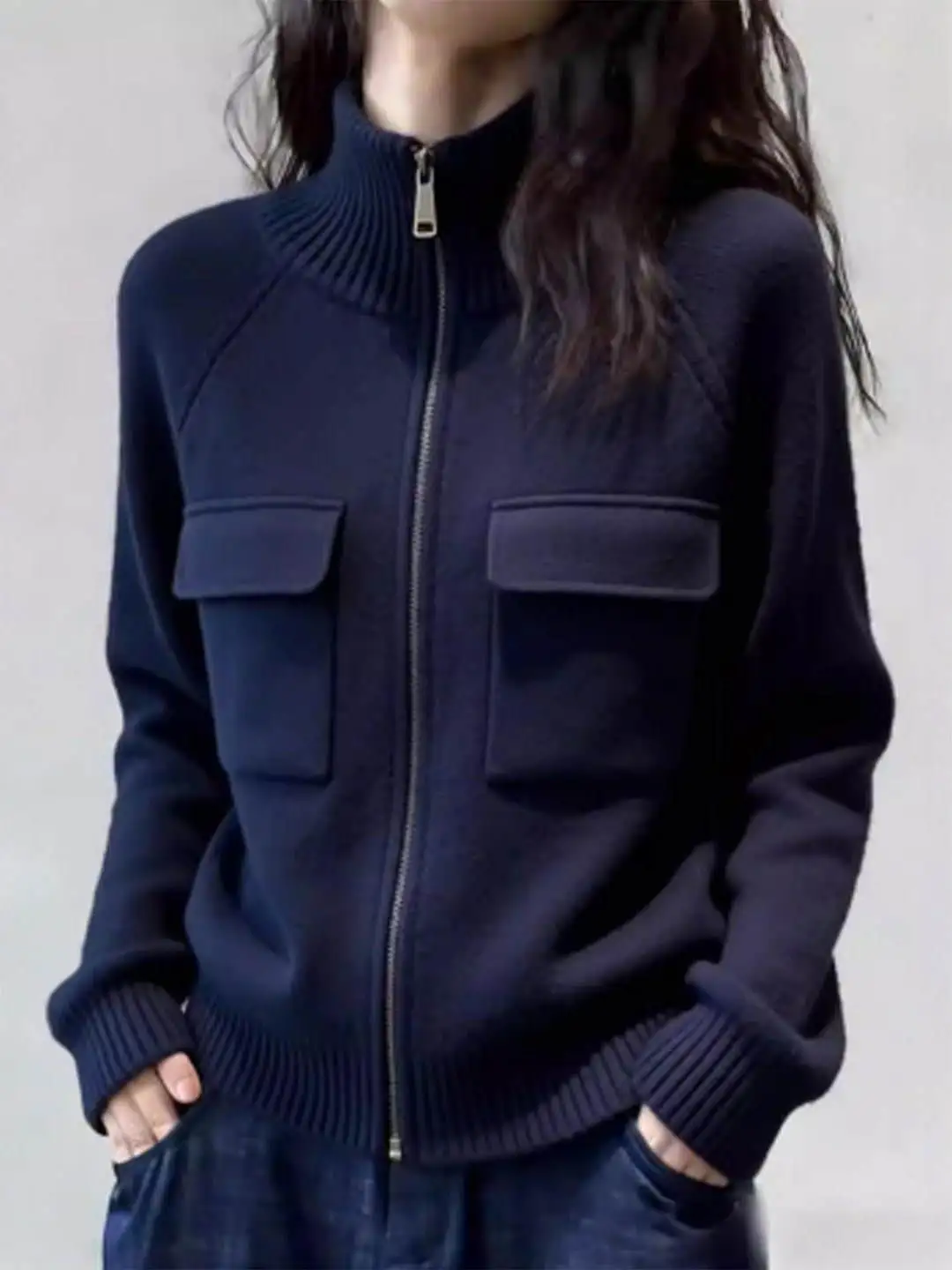 Commute Style Zipper Pocket Design Knitted Open Cardigan Women's Fashion Spring Autumn Stand Collar Long Sleeve Regular Fit
Commute Style Zipper Pocket Design Knitted Open Cardigan Women's Fashion Spring Autumn Stand Collar Long Sleeve Regular Fit