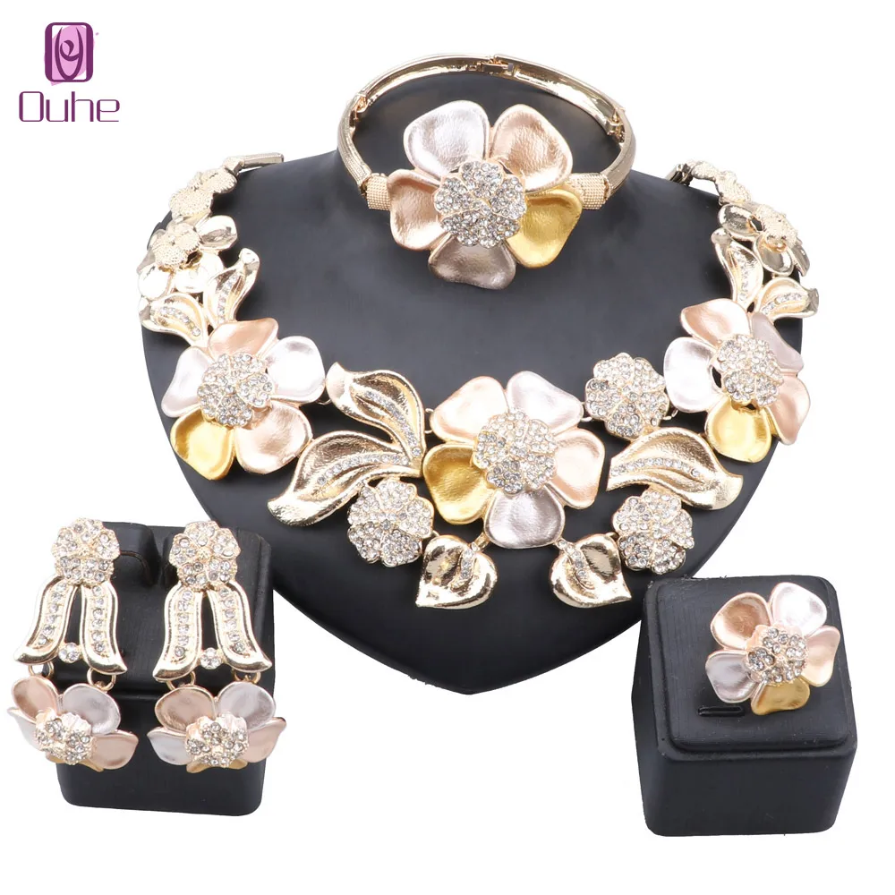 Fashion Bridal Crystal Flower Jewelry Sets For Women Dubai Gold Color Necklace Earrings Bangle Ring Wedding Jewelry Set
Fashion Bridal Crystal Flower Jewelry Sets For Women Dubai Gold Color Necklace Earrings Bangle Ring Wedding Jewelry Set