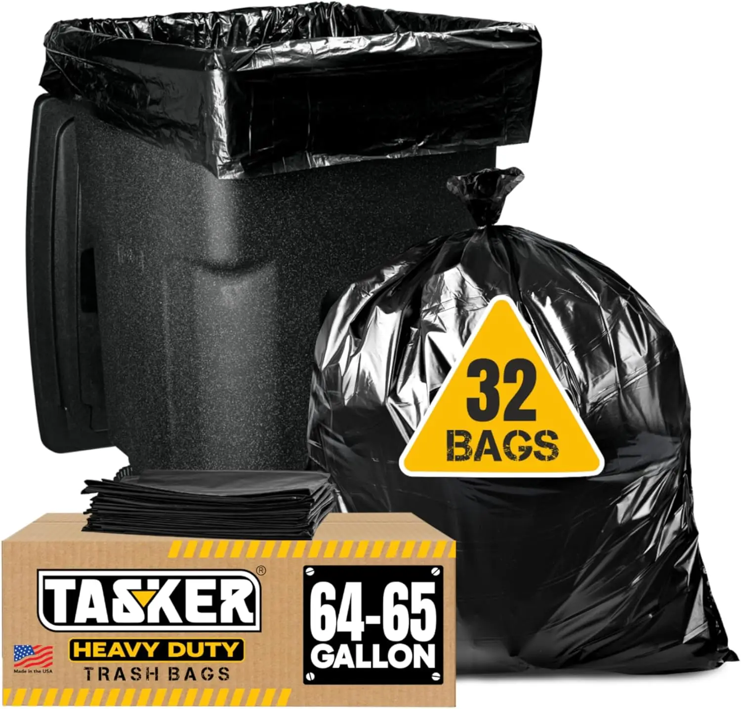 65 Gallon Trash Bags for Large Outdoor Cans, Heavy Duty with Ties, 32 Count
65 Gallon Trash Bags for Large Outdoor Cans, Heavy Duty with Ties, 32 Count