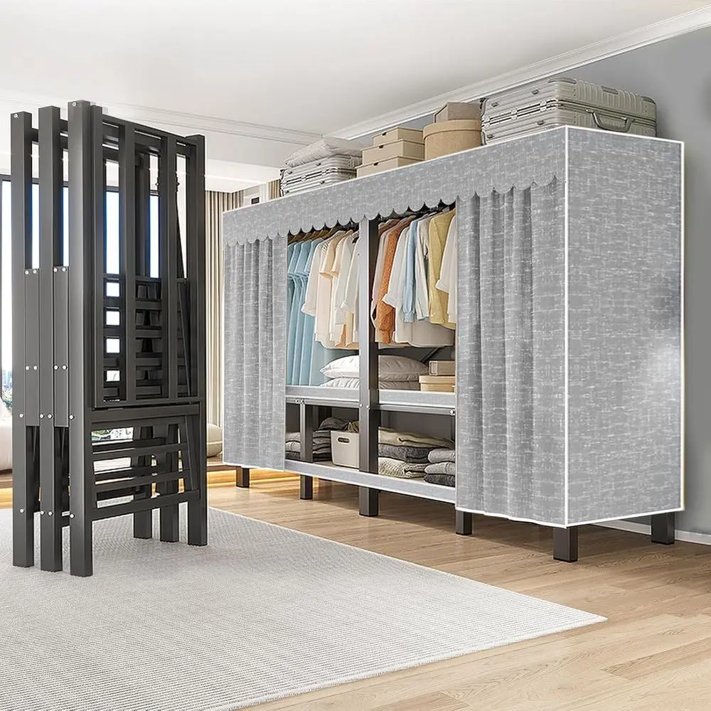 59 Heavy-Duty Covered Clothes Rack - Portable Wardrobe System for Bedroom Storage
59 Heavy-Duty Covered Clothes Rack - Portable Wardrobe System for Bedroom Storage