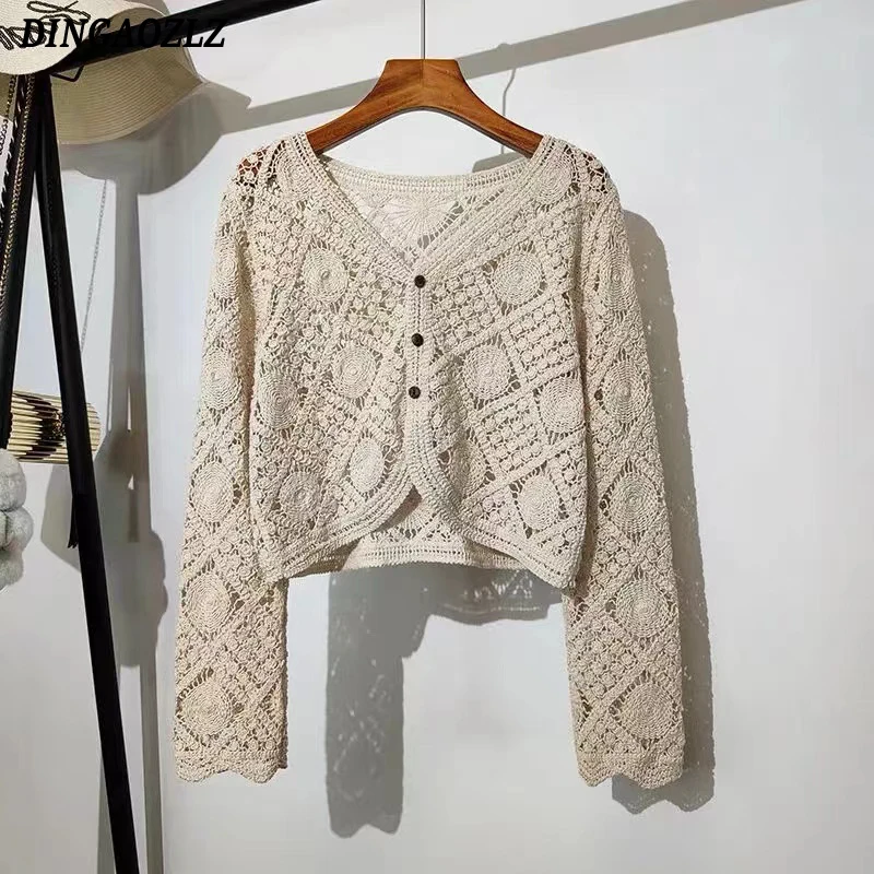 Vintage Hook Flower Hollow Out Blouse Spring Summer Long Sleeve Knitted Cardigan Shirt Fashion Women Sun Protection Shirt
Vintage Hook Flower Hollow Out Blouse Spring Summer Long Sleeve Knitted Cardigan Shirt Fashion Women Sun Protection Shirt