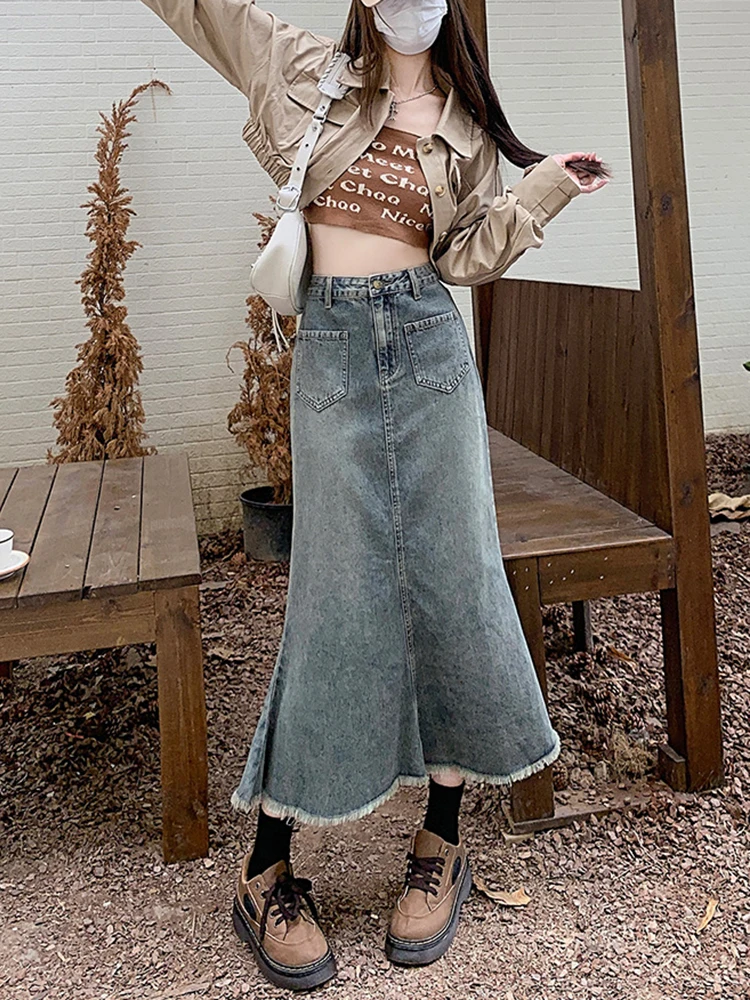 Vintage Midi Denim Skirt Women's 2023 New High-waisted Half-body Fishtail Skirt A-line Cover Slim Hip Skirt
Vintage Midi Denim Skirt Women's 2023 New High-waisted Half-body Fishtail Skirt A-line Cover Slim Hip Skirt