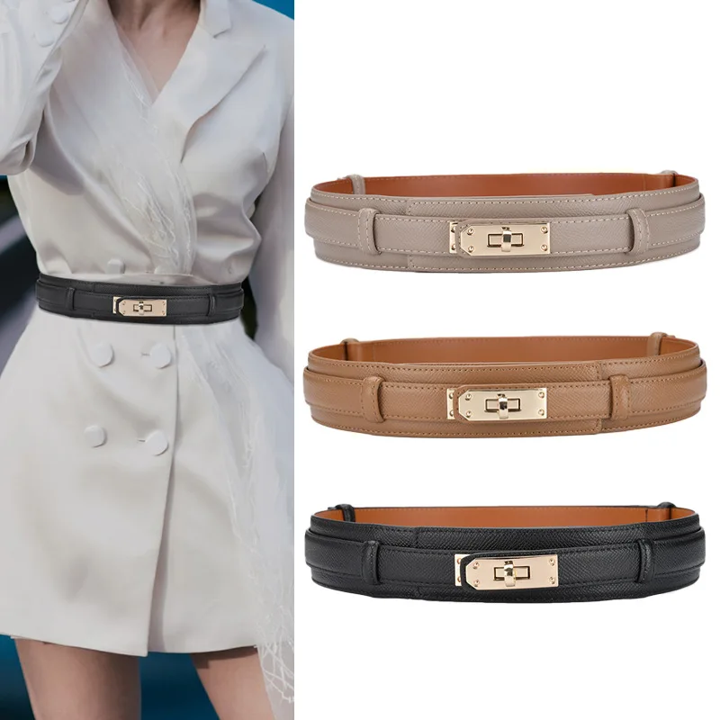 Genuine Leather Women's Belt Golden Lock Buckle Luxury Fashion Style Dress Suit Decorative Cowhide Belt Designer Wide Waist Belt
Genuine Leather Women's Belt Golden Lock Buckle Luxury Fashion Style Dress Suit Decorative Cowhide Belt Designer Wide Waist Belt