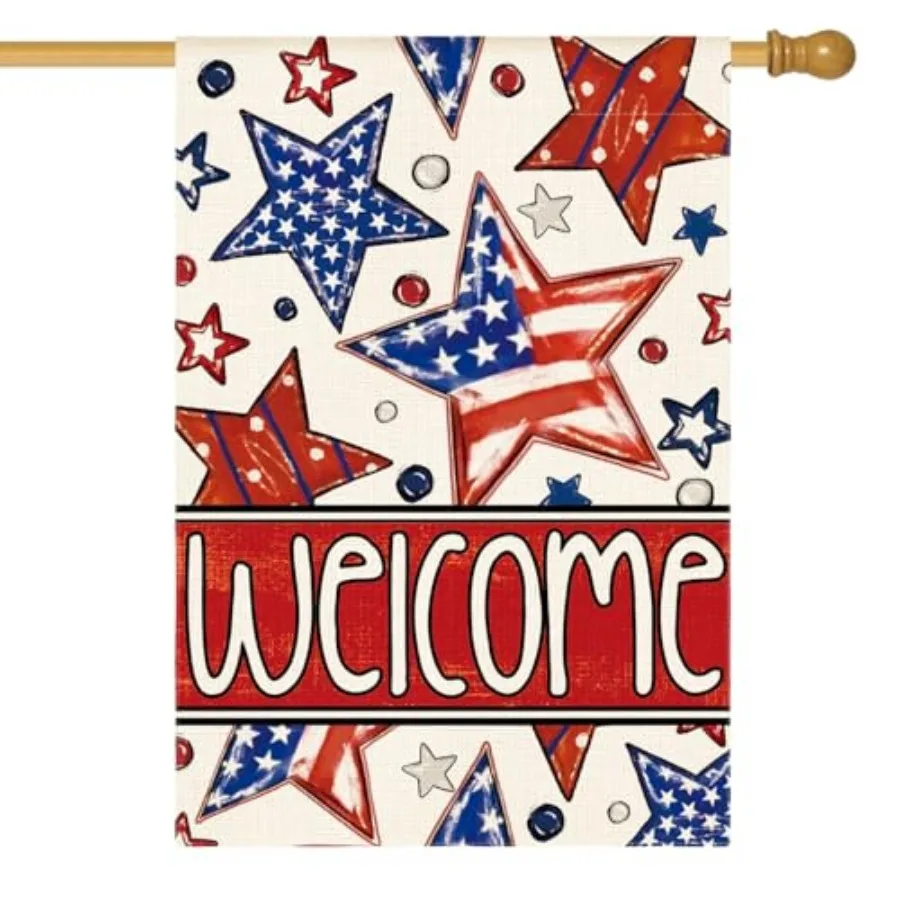Patriotic 4th of July House Flag 28x40 Inch Double Sided Outside, Welcome American Stars and Stripes Yard Outdoor Decoration
Patriotic 4th of July House Flag 28x40 Inch Double Sided Outside, Welcome American Stars and Stripes Yard Outdoor Decoration