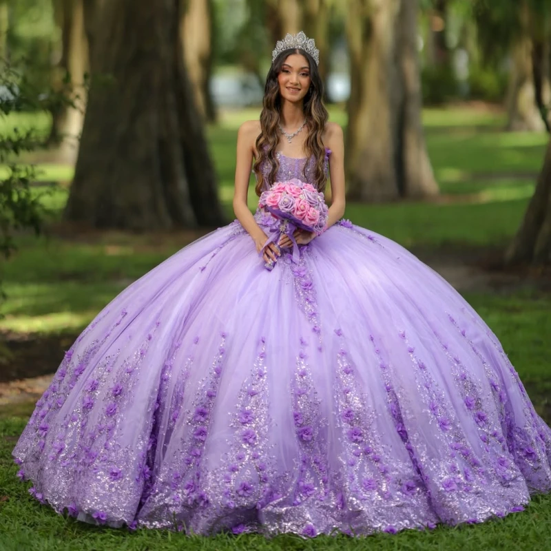 Lavender Shiny Ball Gown Quinceanera Dresses Applique Flower Beading Crystal Tull Corset Off The Shoulder Sweet 16 Dres vestidos
Lavender Shiny Ball Gown Quinceanera Dresses Applique Flower Beading Crystal Tull Corset Off The Shoulder Sweet 16 Dres vestidos