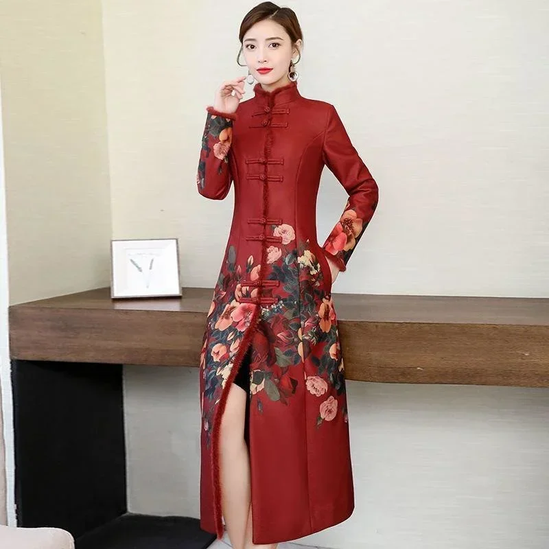 Chinese Style Thicken Jacket Mid-length Vintage Autumn Winter Warm Women Casual Oriental Ethnic Tang Suit Printing Slim Red Coat
Chinese Style Thicken Jacket Mid-length Vintage Autumn Winter Warm Women Casual Oriental Ethnic Tang Suit Printing Slim Red Coat