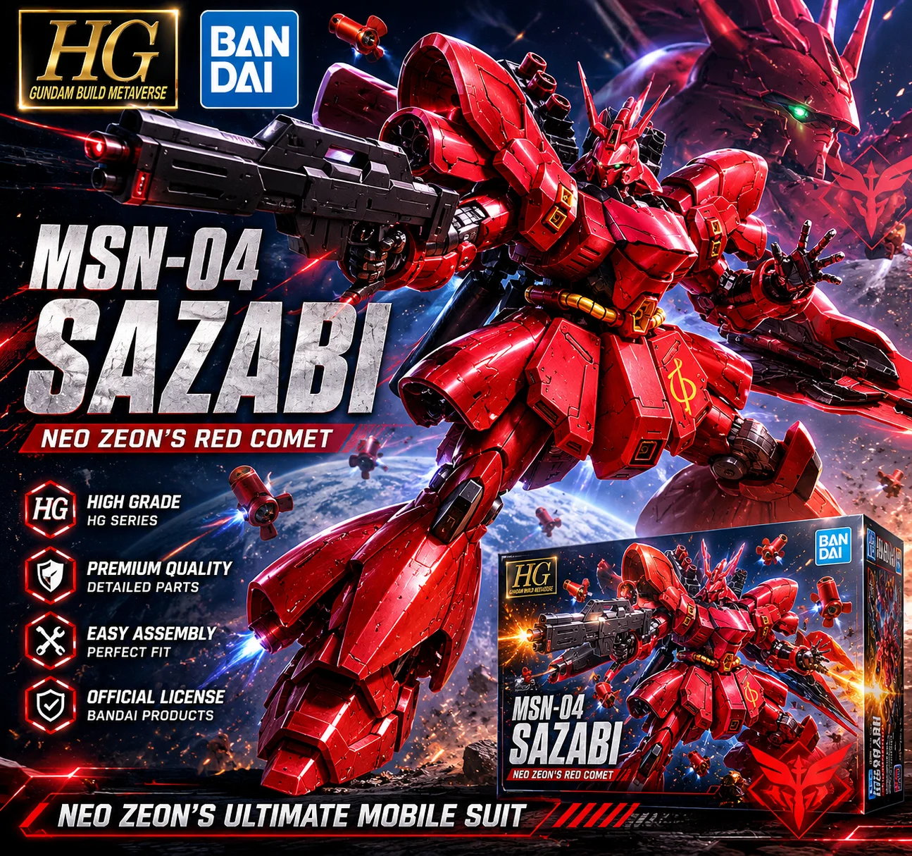 Original Bandai HGUC 144 MSN 04 Sazabi Gundam Mobile Suit Model Kit Action Figure Anime Collection Toys Christmas Gift For Boys
Original Bandai HGUC 144 MSN 04 Sazabi Gundam Mobile Suit Model Kit Action Figure Anime Collection Toys Christmas Gift For Boys