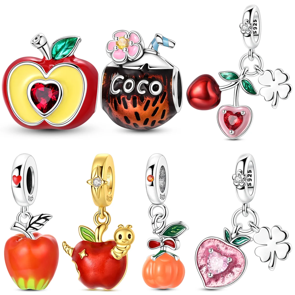 925 Sterling Silver Fruit Charms Bead CZ Zircon Apple Coconut Lemon Strawberry Pendants Fit Original Bracelet DIY Jewelry Gift
925 Sterling Silver Fruit Charms Bead CZ Zircon Apple Coconut Lemon Strawberry Pendants Fit Original Bracelet DIY Jewelry Gift