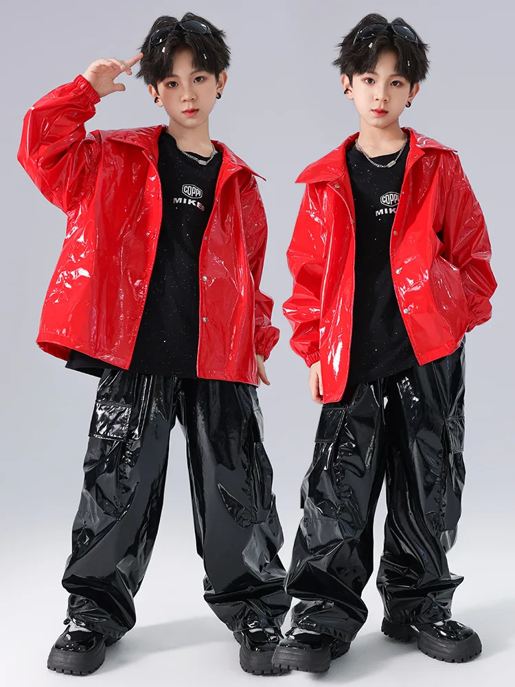 Boys Hip Hop Cool Mirror Face Leather Set Girls Street Dance Clothes Sets Children Jazz Dance Shiny Stage Costumes Street Wear
Boys Hip Hop Cool Mirror Face Leather Set Girls Street Dance Clothes Sets Children Jazz Dance Shiny Stage Costumes Street Wear
