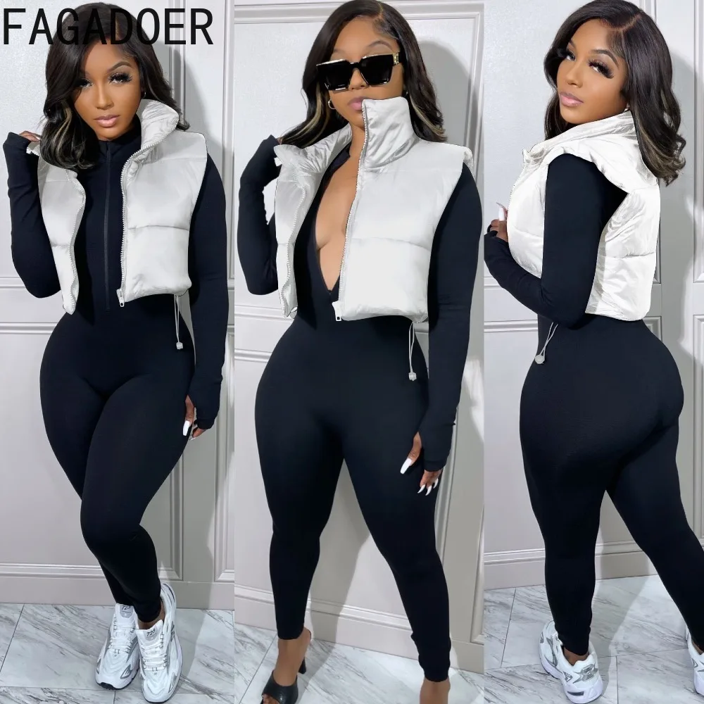 FAGADOER Vest Women Zipper Pockets Stand Collar Sleeveless Cotton Jackets Autumn Winter Female Solid Color Slim Crop Tops 2023
FAGADOER Vest Women Zipper Pockets Stand Collar Sleeveless Cotton Jackets Autumn Winter Female Solid Color Slim Crop Tops 2023