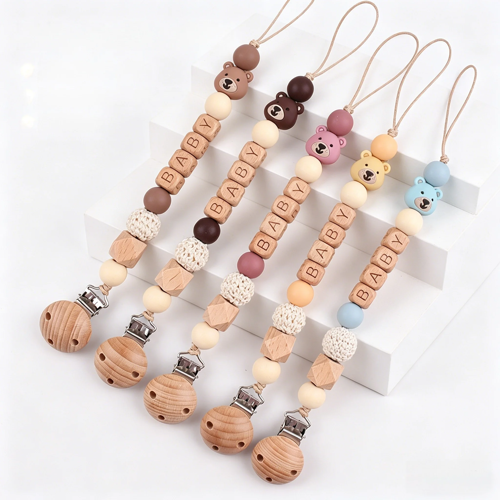 Personalized Wooden Baby Pacifier Chain with Bear Bead BPA Free Teething Anti-Lost Soother Clip Holder Strap Newborn Shower Gift
Personalized Wooden Baby Pacifier Chain with Bear Bead BPA Free Teething Anti-Lost Soother Clip Holder Strap Newborn Shower Gift
