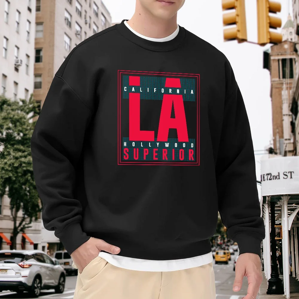 Men's Black Crew Neck Loose Sweatshirt with Los Angeles Letter Print, Street Style Casual Wear, Versatile and Comfortable for Everyday Outings
Men's Black Crew Neck Loose Sweatshirt with Los Angeles Letter Print, Street Style Casual Wear, Versatile and Comfortable for Everyday Outings