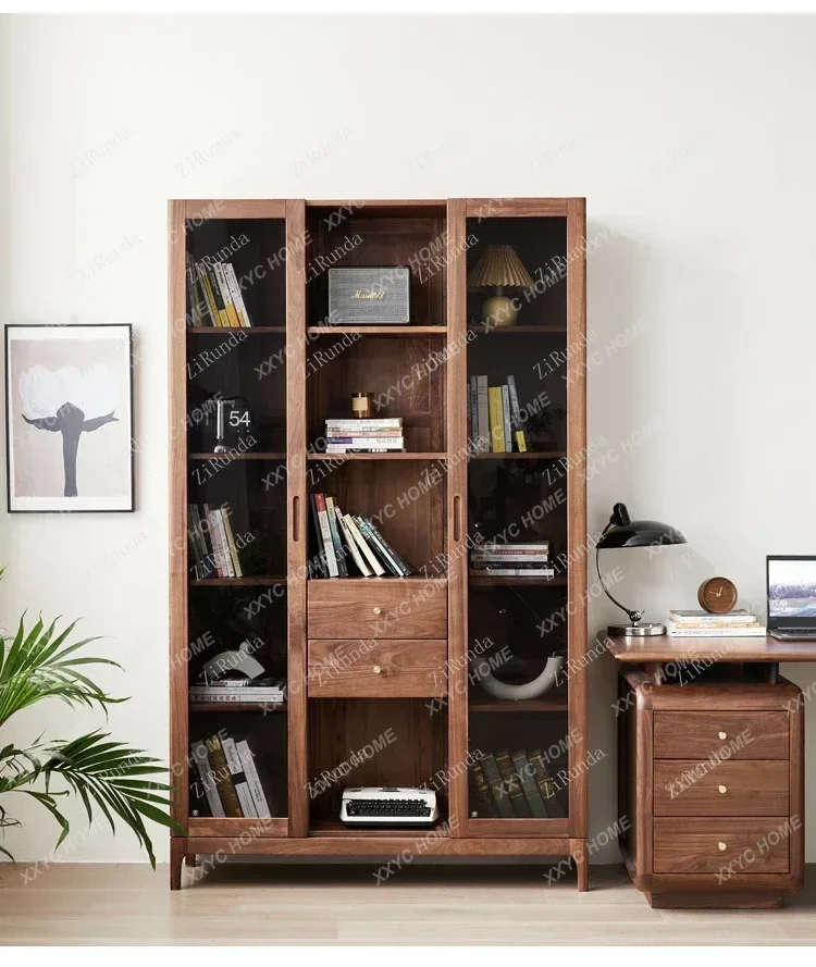 Solid Wood Bookcase Bookshelf Black Walnut Storage, Storage, Floor-to-ceiling Bookcase With Glass Door
Solid Wood Bookcase Bookshelf Black Walnut Storage, Storage, Floor-to-ceiling Bookcase With Glass Door