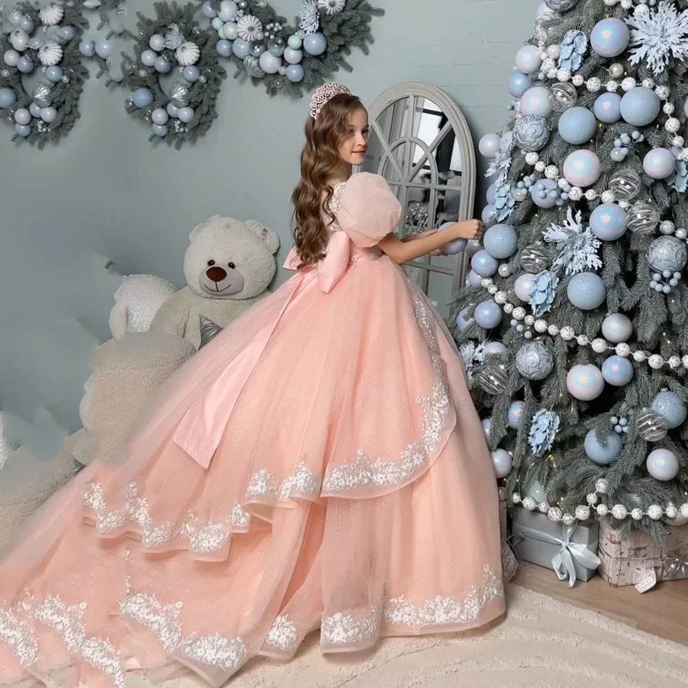 Flower Girl Dress Elegant Princess Pink Lace Appliques Floor Length Shiny Dress With Bow First Communion Celebrity Birthday Gown
Flower Girl Dress Elegant Princess Pink Lace Appliques Floor Length Shiny Dress With Bow First Communion Celebrity Birthday Gown