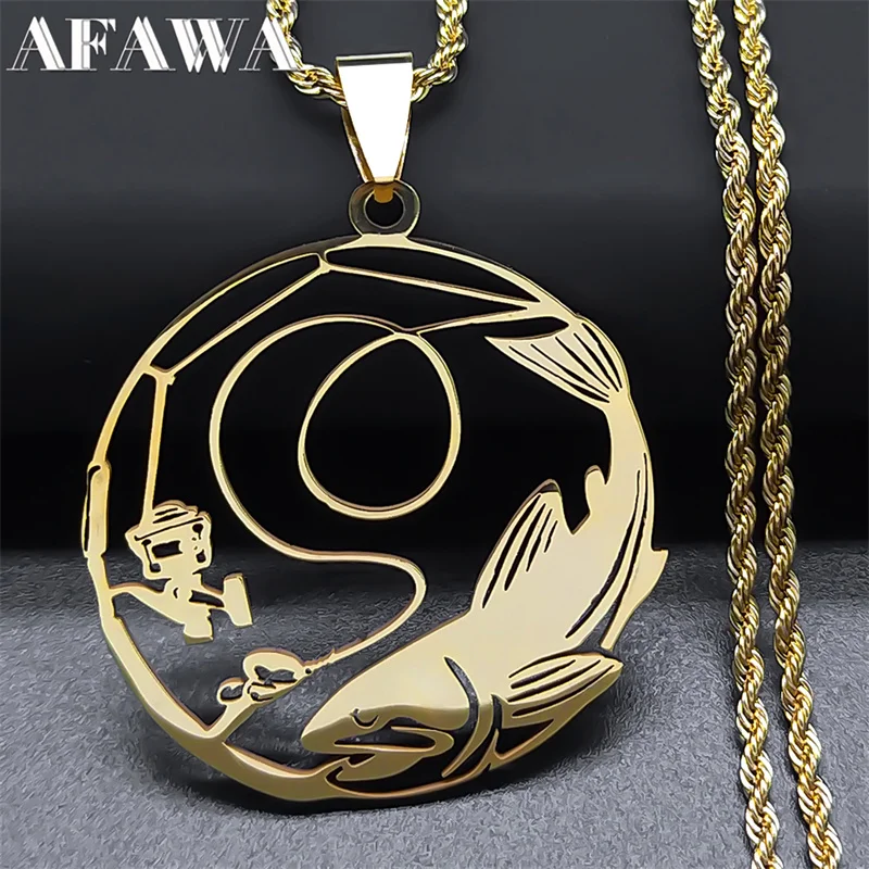 Fish Leisure Sports Pendant Necklace for Women Men Stainless Steel Gold Color Fishing Necklaces Jewelry collier femme N1053S02
Fish Leisure Sports Pendant Necklace for Women Men Stainless Steel Gold Color Fishing Necklaces Jewelry collier femme N1053S02